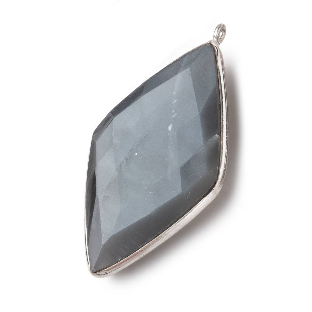 44x25mm Silver .925 Bezel Platinum Grey Moonstone faceted kite Pendant 1 piece (ONLINE ORDER ONLY)