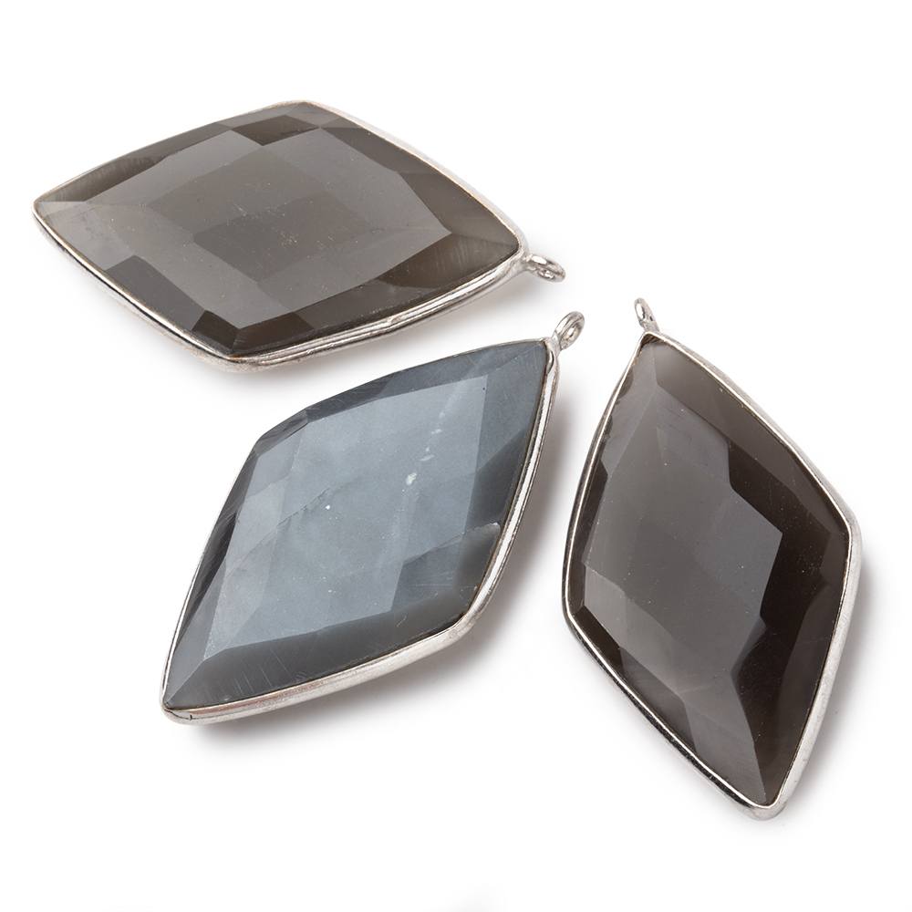 44x25mm Silver .925 Bezel Platinum Grey Moonstone faceted kite Pendant 1 piece (ONLINE ORDER ONLY)
