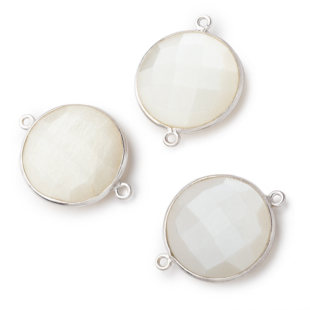 22mm Silver .925 Bezel White Moonstone Coin Focal Bead Connector 1 piece (ONLINE ORDER ONLY)