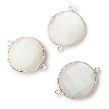 22mm Silver .925 Bezel White Moonstone Coin Focal Bead Connector 1 piece (ONLINE ORDER ONLY)