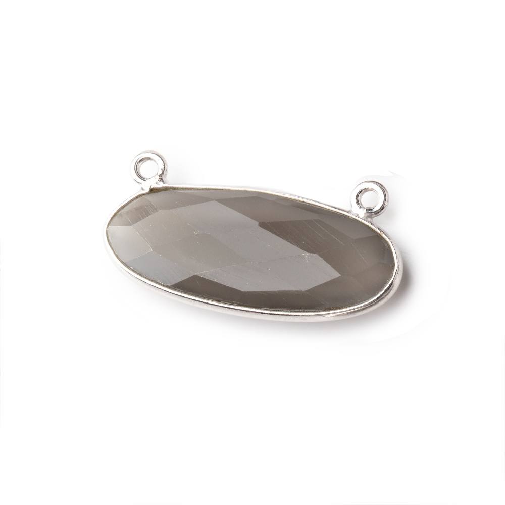 28x11.5mm Silver .925 Bezel Dark Platinum Grey Moonstone Oval East West Connector 1 piece (ONLINE ORDER ONLY)