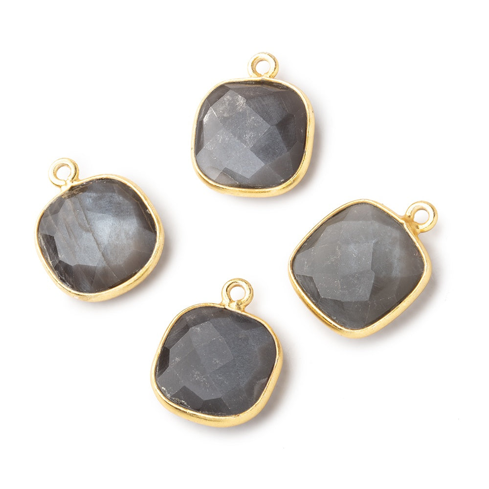 13x13mm Vermeil Bezeled Platinum Grey Moonstone faceted pillow Pendant 1 piece (ONLINE ORDER ONLY)