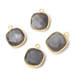 13x13mm Vermeil Bezeled Platinum Grey Moonstone faceted pillow Pendant 1 piece (ONLINE ORDER ONLY)