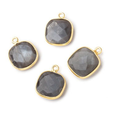 13x13mm Vermeil Bezeled Platinum Grey Moonstone faceted pillow Pendant 1 piece (ONLINE ORDER ONLY)