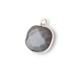 13x13mm Silver .925 Bezeled Platinum Grey Moonstone faceted pillow Pendant 1 piece (ONLINE ORDER ONLY)