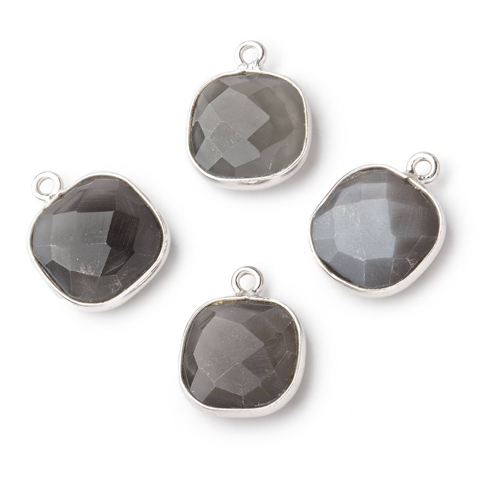 13x13mm Silver .925 Bezeled Platinum Grey Moonstone faceted pillow Pendant 1 piece (ONLINE ORDER ONLY)