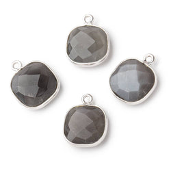 13x13mm Silver .925 Bezeled Platinum Grey Moonstone faceted pillow Pendant 1 piece (ONLINE ORDER ONLY)