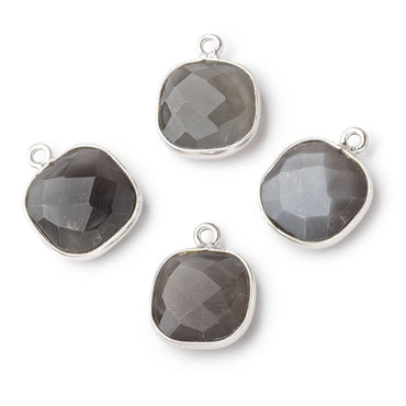 13x13mm Silver .925 Bezeled Platinum Grey Moonstone faceted pillow Pendant 1 piece (ONLINE ORDER ONLY)