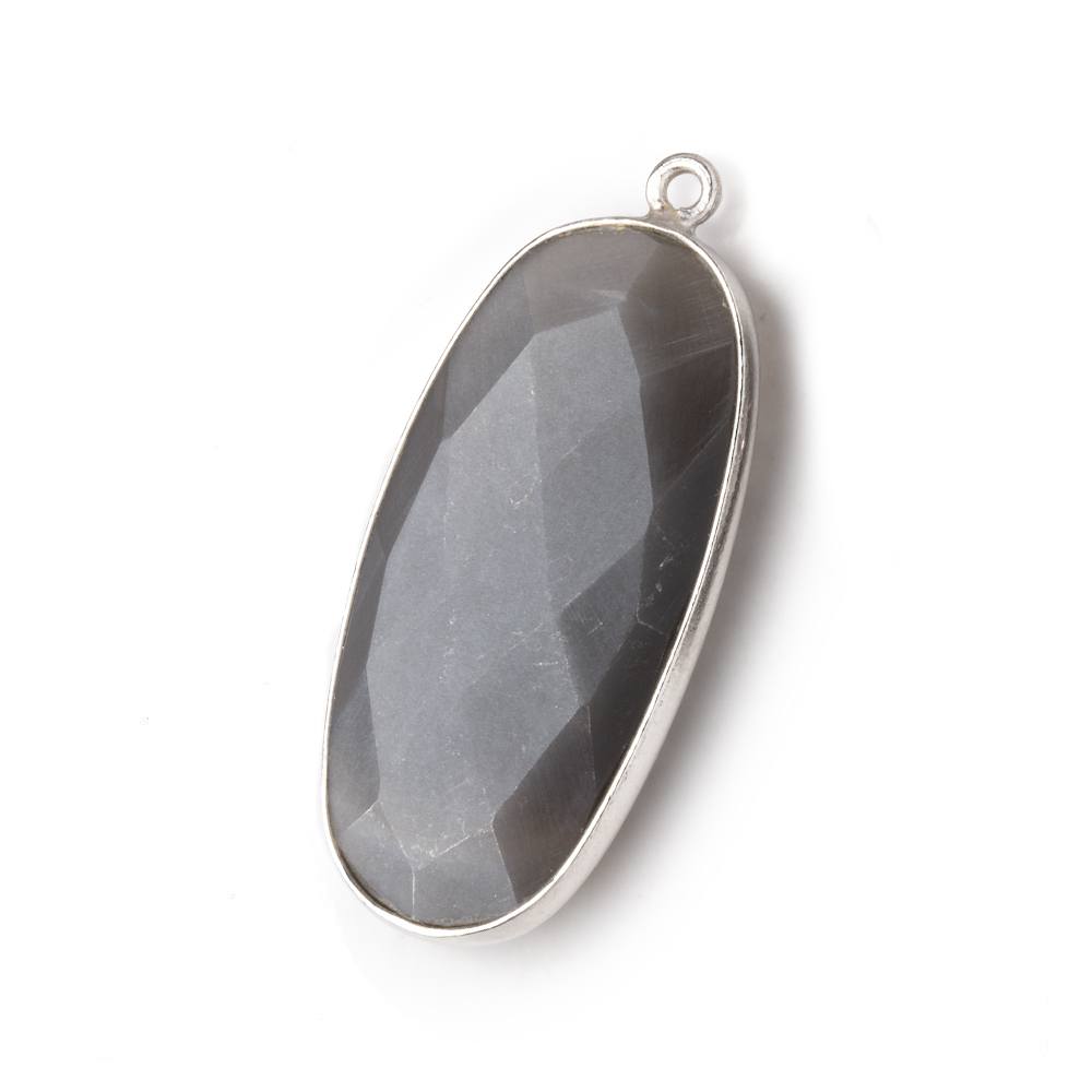 34x16mm Silver .925 Bezeled Platinum Grey Moonstone faceted Oval Pendant 1 piece (ONLINE ORDER ONLY)