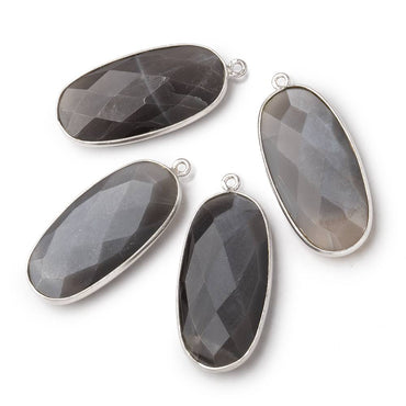 34x16mm Silver .925 Bezeled Platinum Grey Moonstone faceted Oval Pendant 1 piece (ONLINE ORDER ONLY)