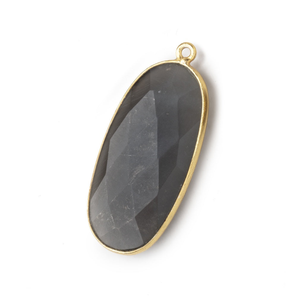 34x16mm Vermeil Bezeled Platinum Grey Moonstone faceted Oval Pendant 1 piece (ONLINE ORDER ONLY)
