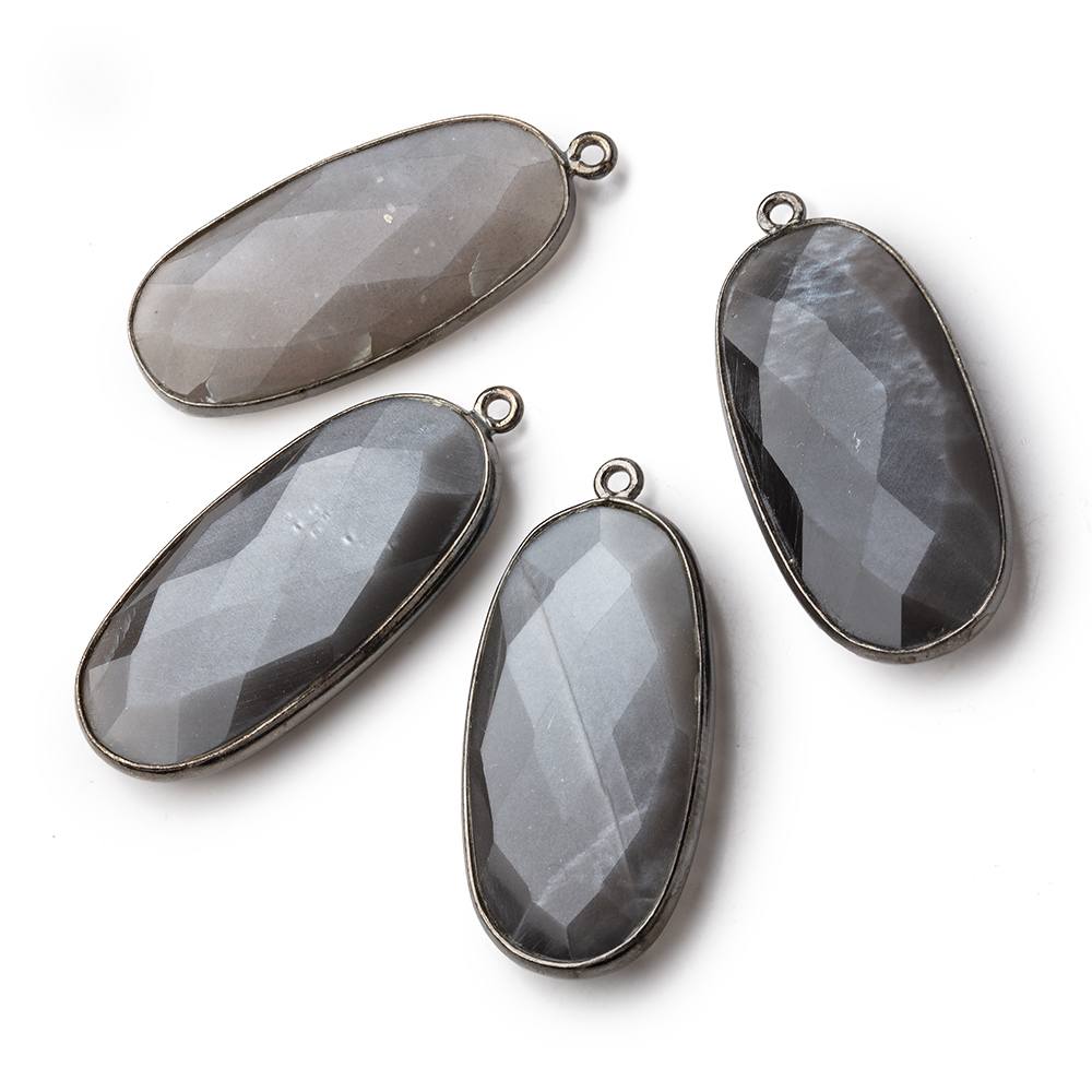 34x16mm Black Gold .925 Bezel Platinum Grey Moonstone faceted Oval Pendant 1 piece (ONLINE ORDER ONLY)
