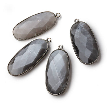 34x16mm Black Gold .925 Bezel Platinum Grey Moonstone faceted Oval Pendant 1 piece (ONLINE ORDER ONLY)