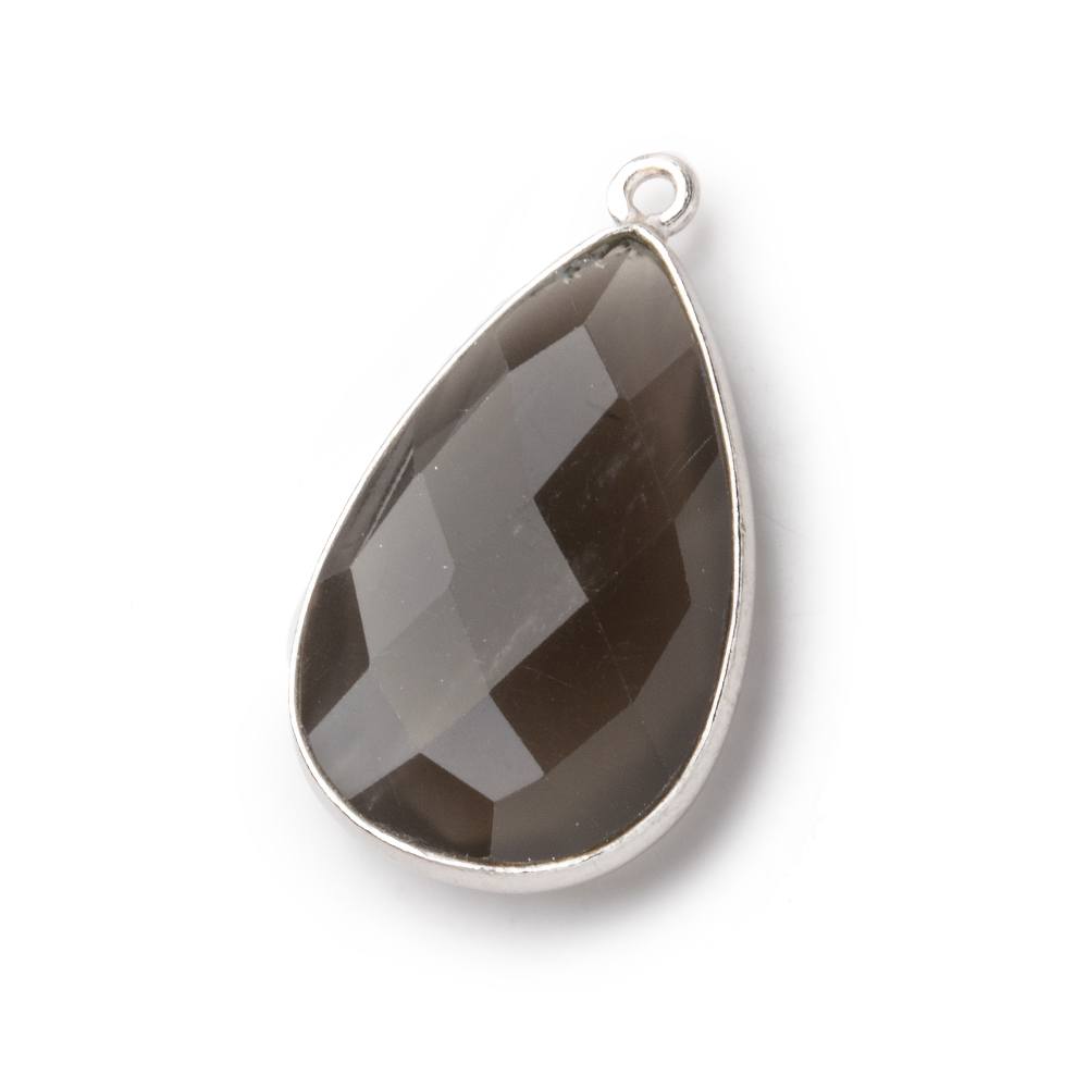 26x17mm Silver .925 Bezel Platinum Grey Moonstone faceted pear Pendant 1 piece (ONLINE ORDER ONLY)