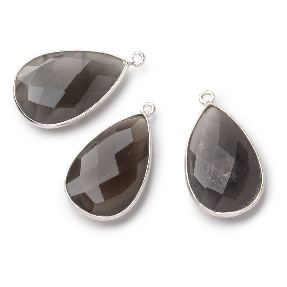 26x17mm Silver .925 Bezel Platinum Grey Moonstone faceted pear Pendant 1 piece (ONLINE ORDER ONLY)
