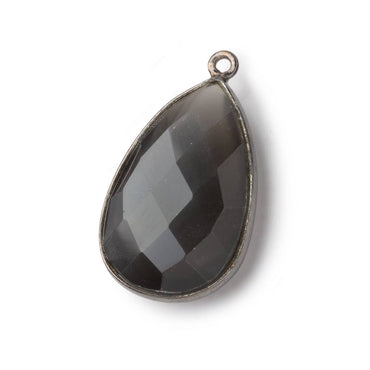 26x17mm Black Gold .925 Bezel Platinum Grey Moonstone faceted pear Pendant 1 piece (ONLINE ORDER ONLY)