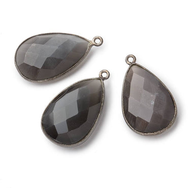 26x17mm Black Gold .925 Bezel Platinum Grey Moonstone faceted pear Pendant 1 piece (ONLINE ORDER ONLY)