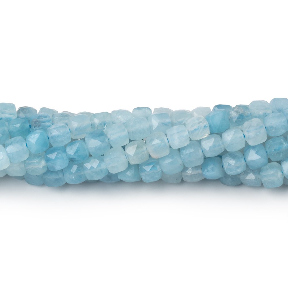 4mm Aquamarine micro faceted cubes 12.5 inch 74 pieces A (ONLINE ORDER ONLY)