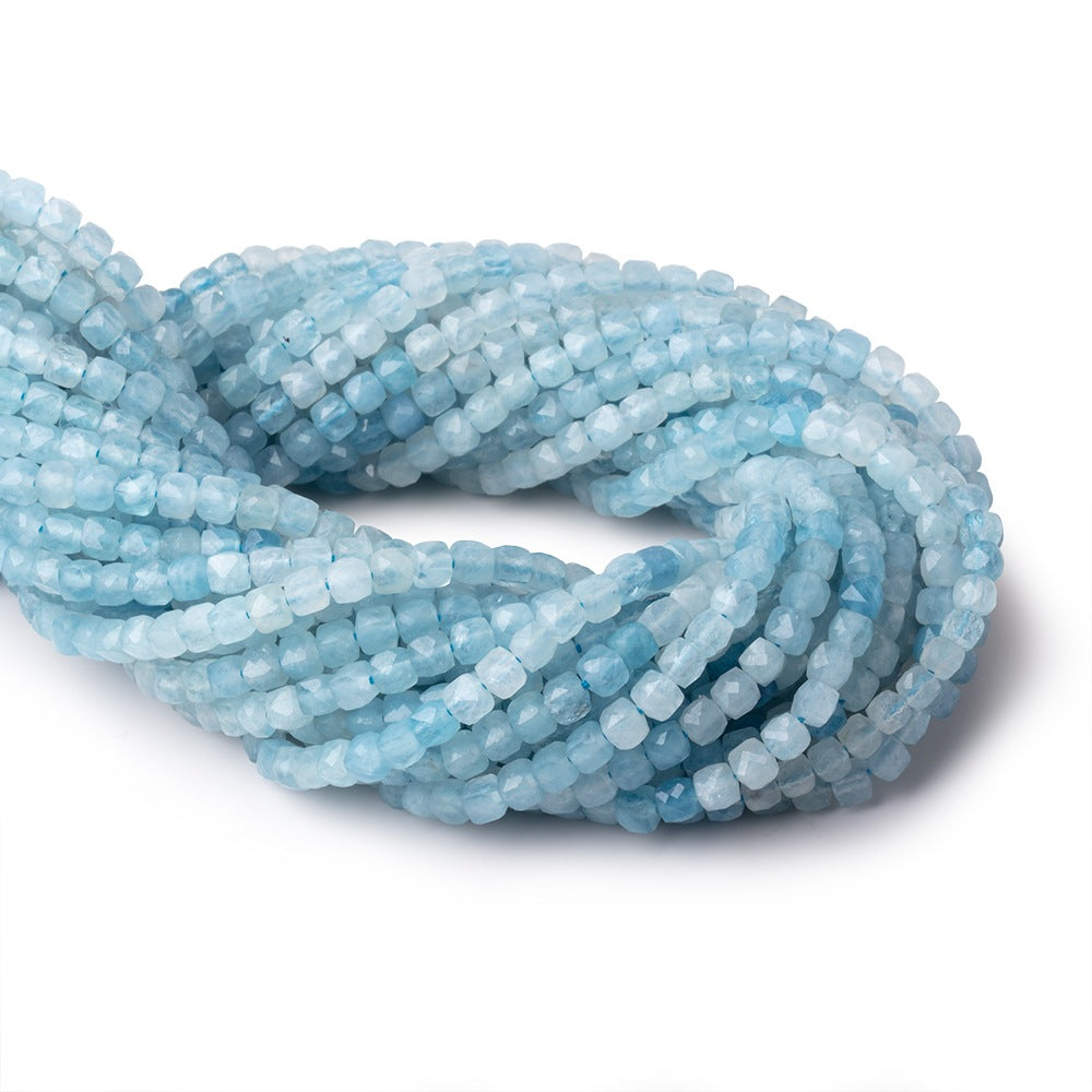 4mm Aquamarine micro faceted cubes 12.5 inch 74 pieces A (ONLINE ORDER ONLY)