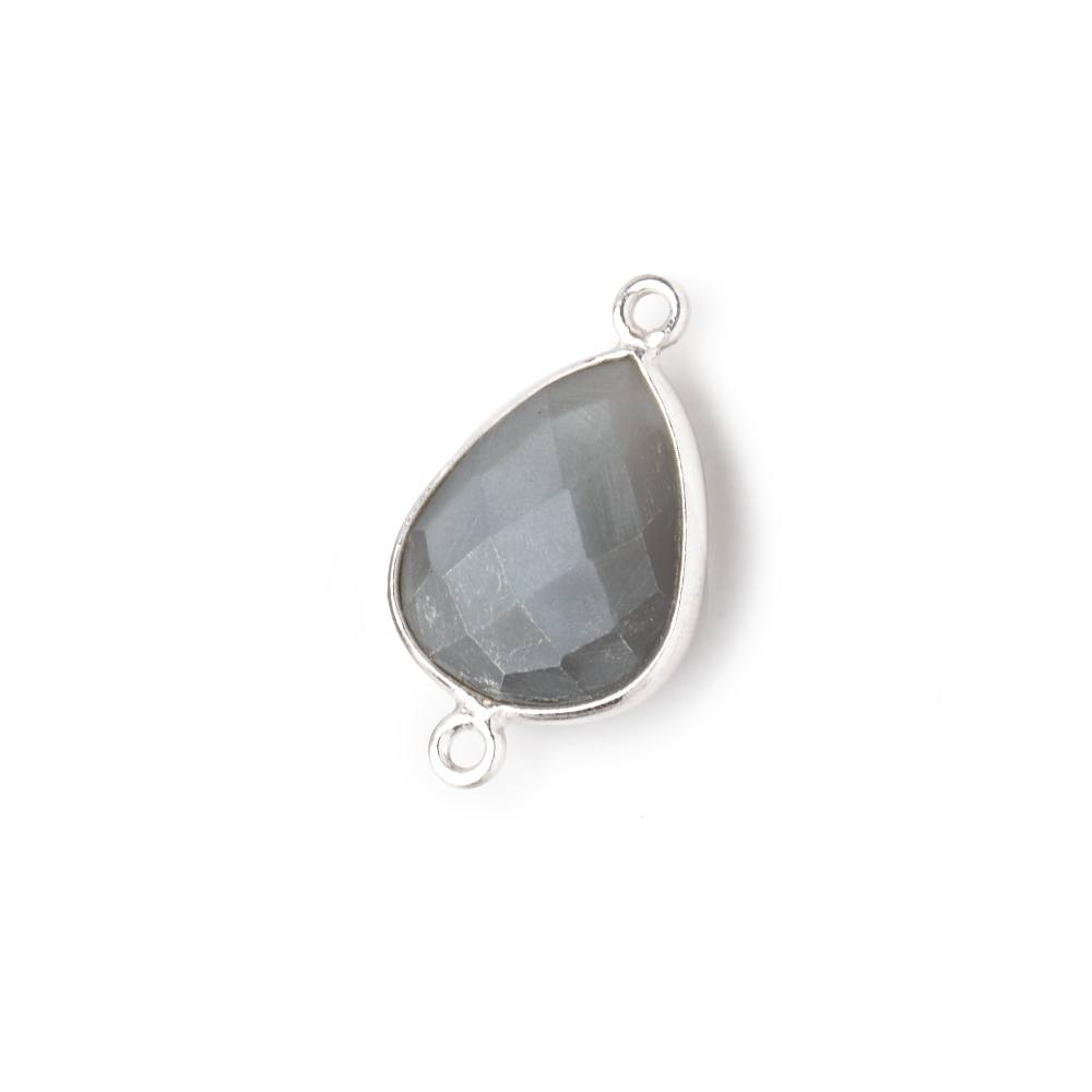 16x14mm Silver .925 Bezel Platinum Grey Moonstone faceted pear Connector 1 piece (ONLINE ORDER ONLY)