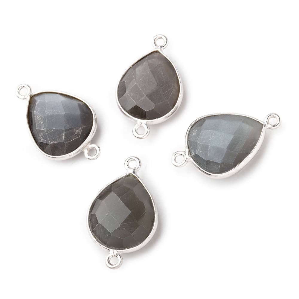 16x14mm Silver .925 Bezel Platinum Grey Moonstone faceted pear Connector 1 piece (ONLINE ORDER ONLY)