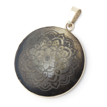 33.5mm .925 Silver Bezel Golden Sheen Obsidian Carved Coin Pendant 1 Piece (ONLINE ORDER ONLY)