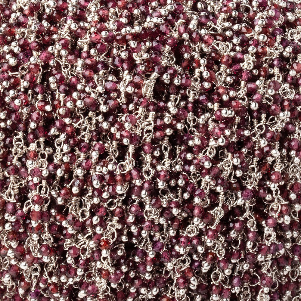 2mm Rhodolite Garnet Micro Faceted Rounds on Silver Plated Dangling Chain (ONLINE ORDER ONLY)