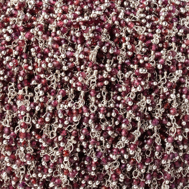 2mm Rhodolite Garnet Micro Faceted Rounds on Silver Plated Dangling Chain (ONLINE ORDER ONLY)