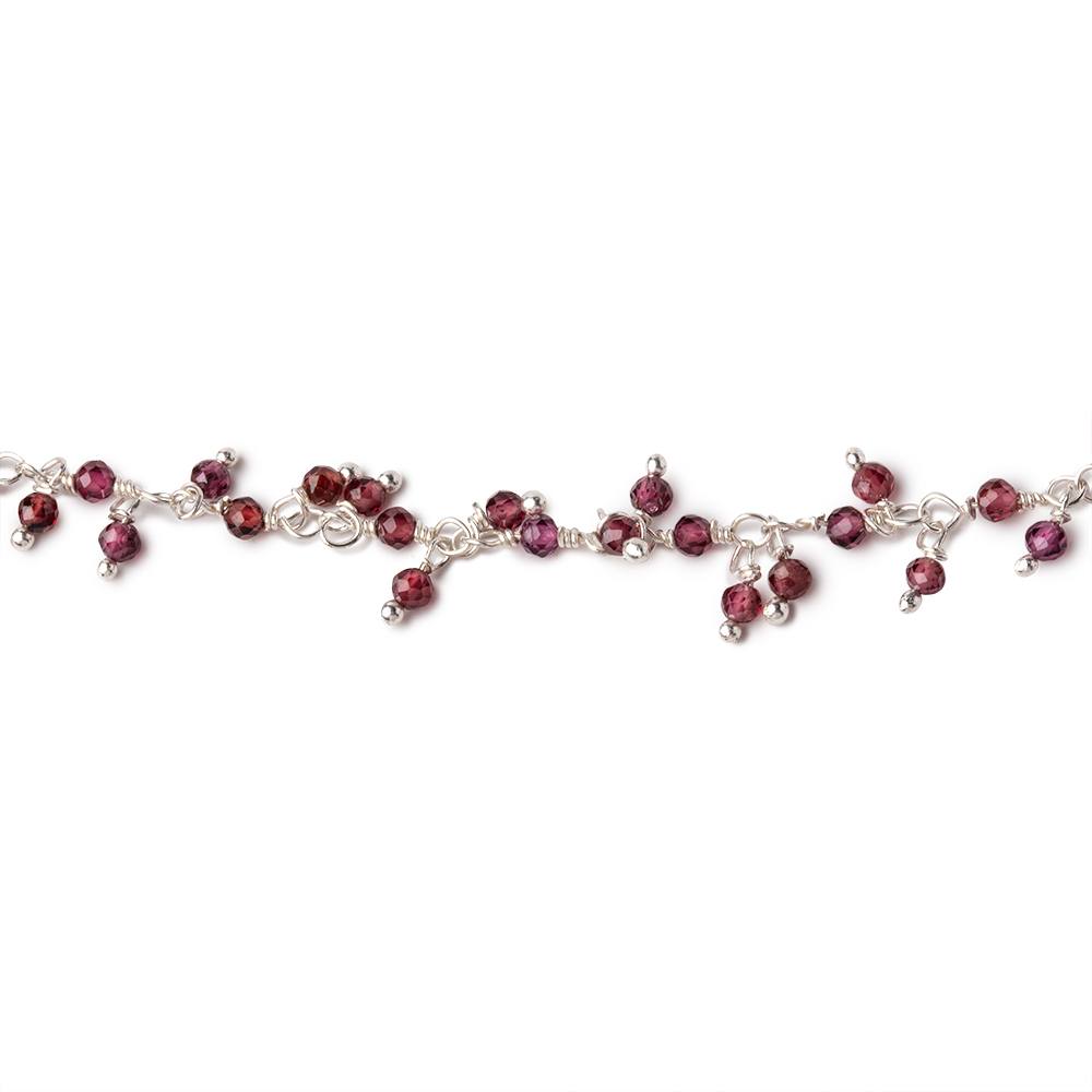 2mm Rhodolite Garnet Micro Faceted Rounds on Silver Plated Dangling Chain (ONLINE ORDER ONLY)