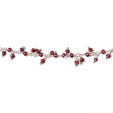 2mm Rhodolite Garnet Micro Faceted Rounds on Silver Plated Dangling Chain (ONLINE ORDER ONLY)