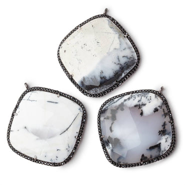 33mm Black Gold & Black CZ Bezel Dendritic Opal Cushion Pendant 1 Focal (ONLINE ORDER ONLY)