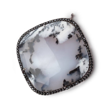 33mm Black Gold & Black CZ Bezel Dendritic Opal Cushion Pendant 1 Focal (ONLINE ORDER ONLY)