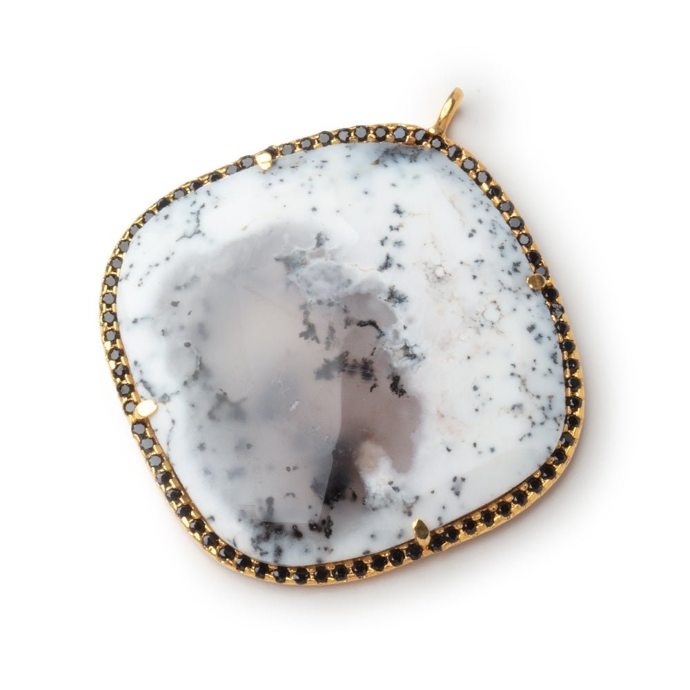 33mm Vermeil & Black CZ Bezel Dendritic Opal Cushion Pendant 1 Focal (ONLINE ORDER ONLY)