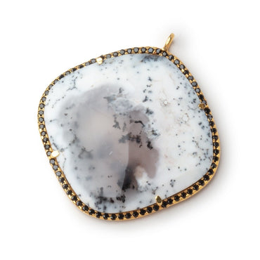 33mm Vermeil & Black CZ Bezel Dendritic Opal Cushion Pendant 1 Focal (ONLINE ORDER ONLY)