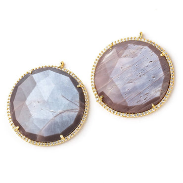 33mm Vermeil CZ Bezel Chocolate Moonstone Coin Pendant 1 Focal Bead (ONLINE ORDER ONLY)