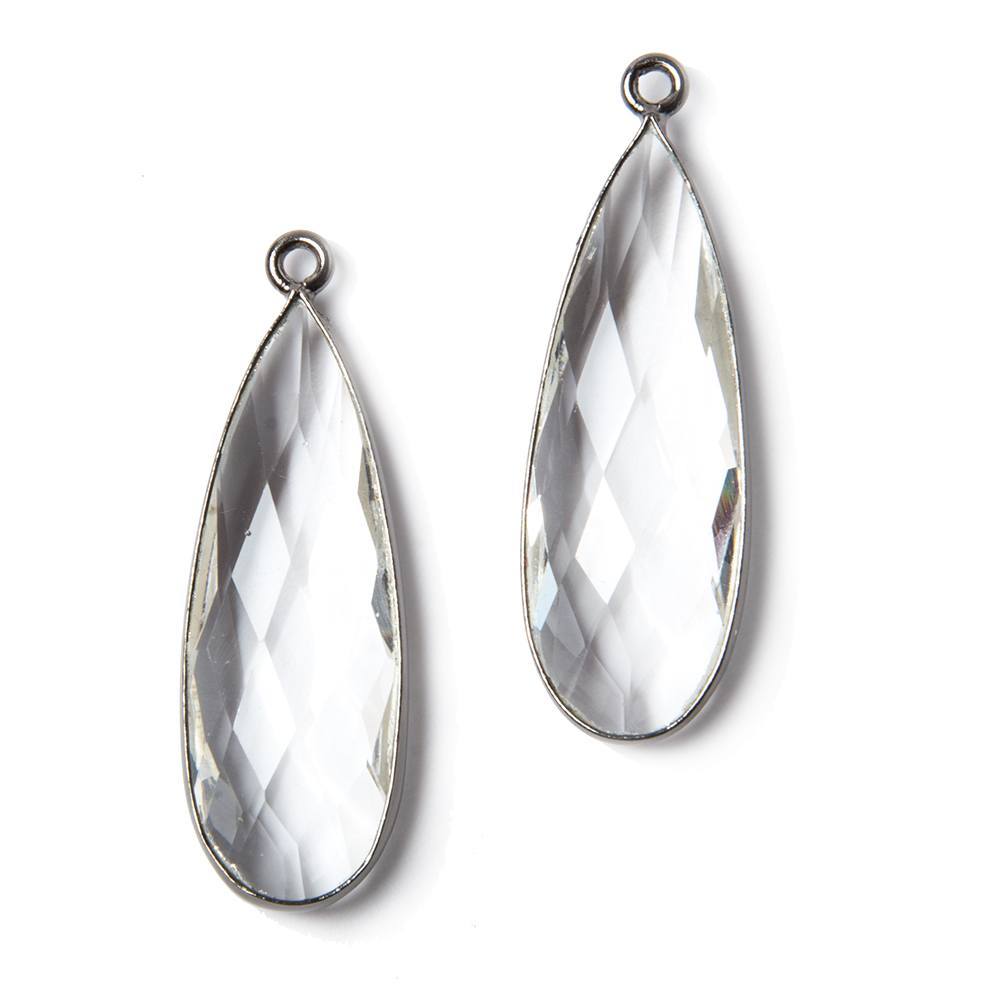 33x11mm Oxidized Silver Bezeled Crystal Quartz Pear Pendant 1 piece (ONLINE ORDER ONLY)