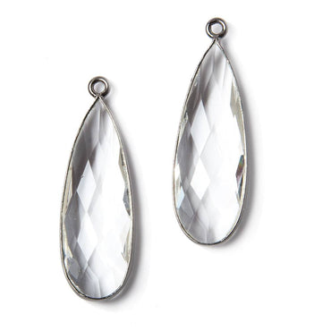 33x11mm Oxidized Silver Bezeled Crystal Quartz Pear Pendant 1 piece (ONLINE ORDER ONLY)