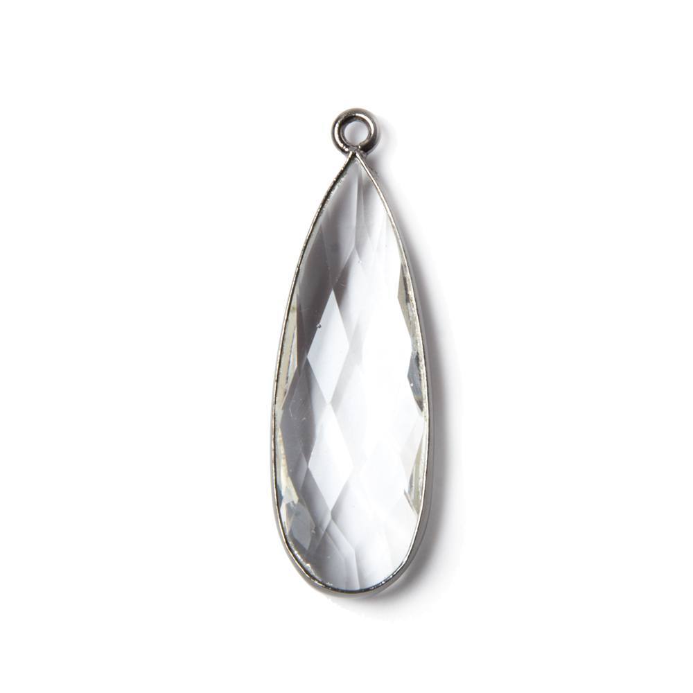 33x11mm Oxidized Silver Bezeled Crystal Quartz Pear Pendant 1 piece (ONLINE ORDER ONLY)