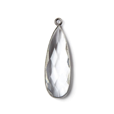 33x11mm Oxidized Silver Bezeled Crystal Quartz Pear Pendant 1 piece (ONLINE ORDER ONLY)