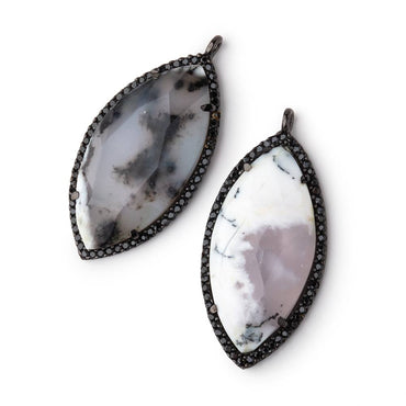 33x17mm Black Gold & Black CZ Bezel Dendritic Opal Marquise 1 Pendant (ONLINE ORDER ONLY)