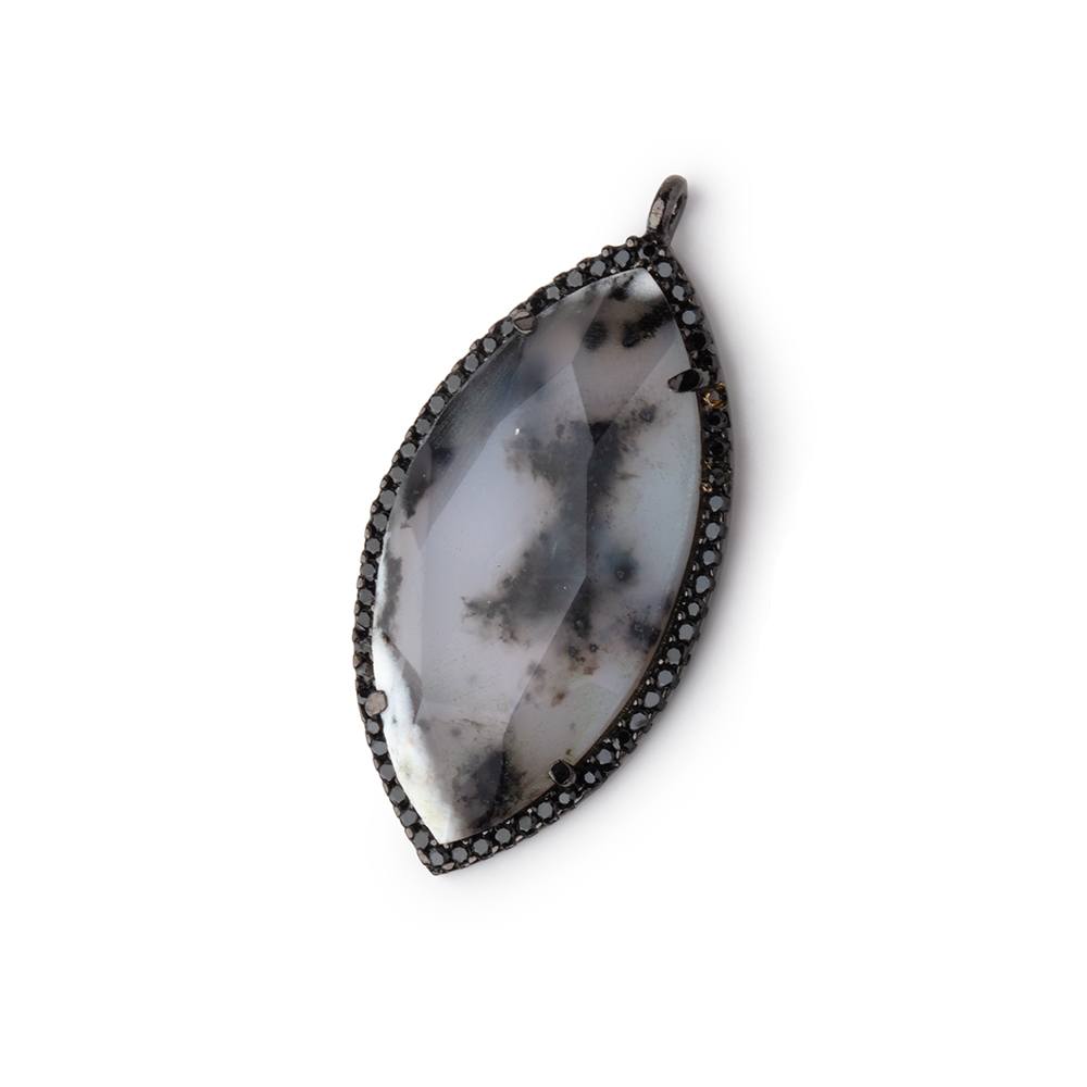 33x17mm Black Gold & Black CZ Bezel Dendritic Opal Marquise 1 Pendant (ONLINE ORDER ONLY)