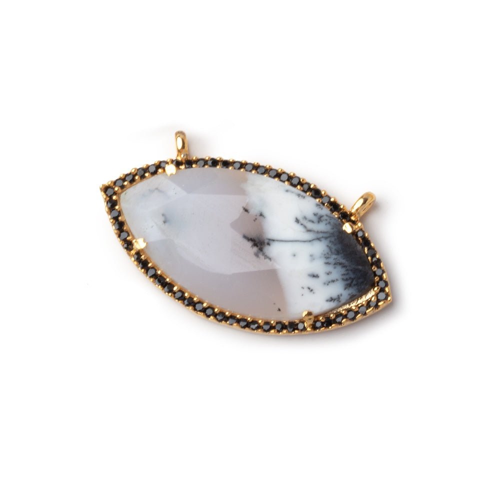 33x17mm Vermeil & Black CZ Bezel Dendritic Opal Marquise 1 Connector (ONLINE ORDER ONLY)