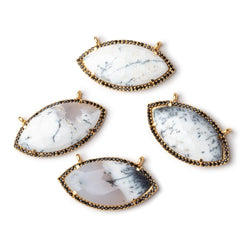 33x17mm Vermeil & Black CZ Bezel Dendritic Opal Marquise 1 Connector (ONLINE ORDER ONLY)