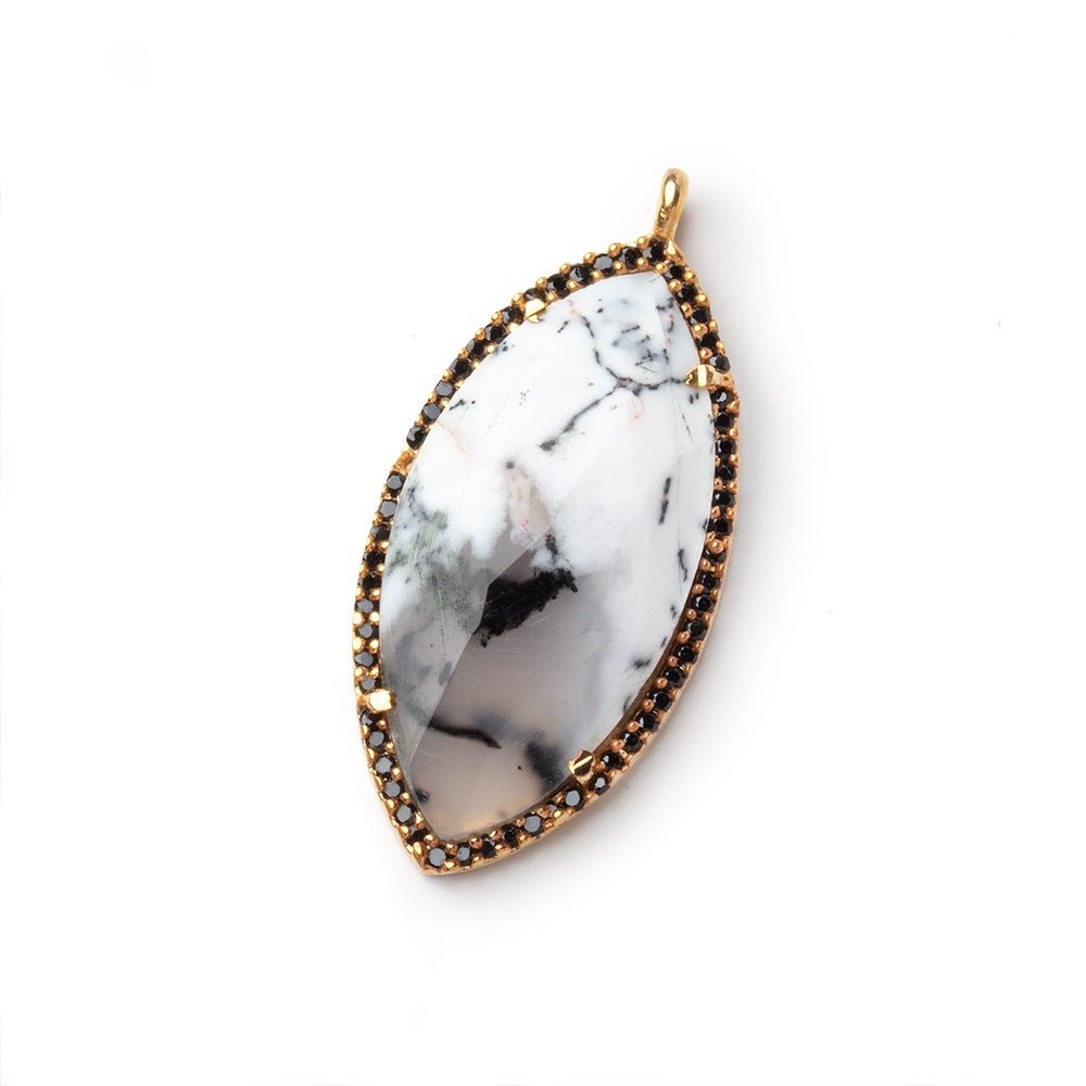 33x17mm Vermeil & Black CZ Bezel Dendritic Opal Marquise 1 Pendant (ONLINE ORDER ONLY)