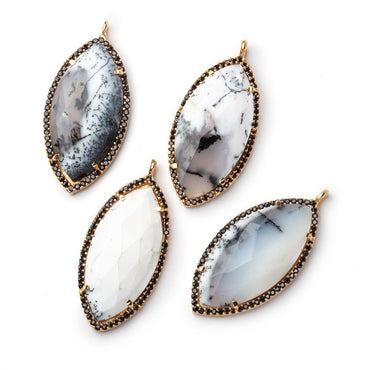 33x17mm Vermeil & Black CZ Bezel Dendritic Opal Marquise 1 Pendant (ONLINE ORDER ONLY)