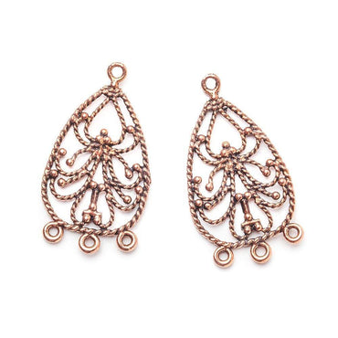 33x18mm Antiqued Copper Twisted Scroll Pear 3 ring Drop Charm Set of 2 (ONLINE ORDER ONLY)