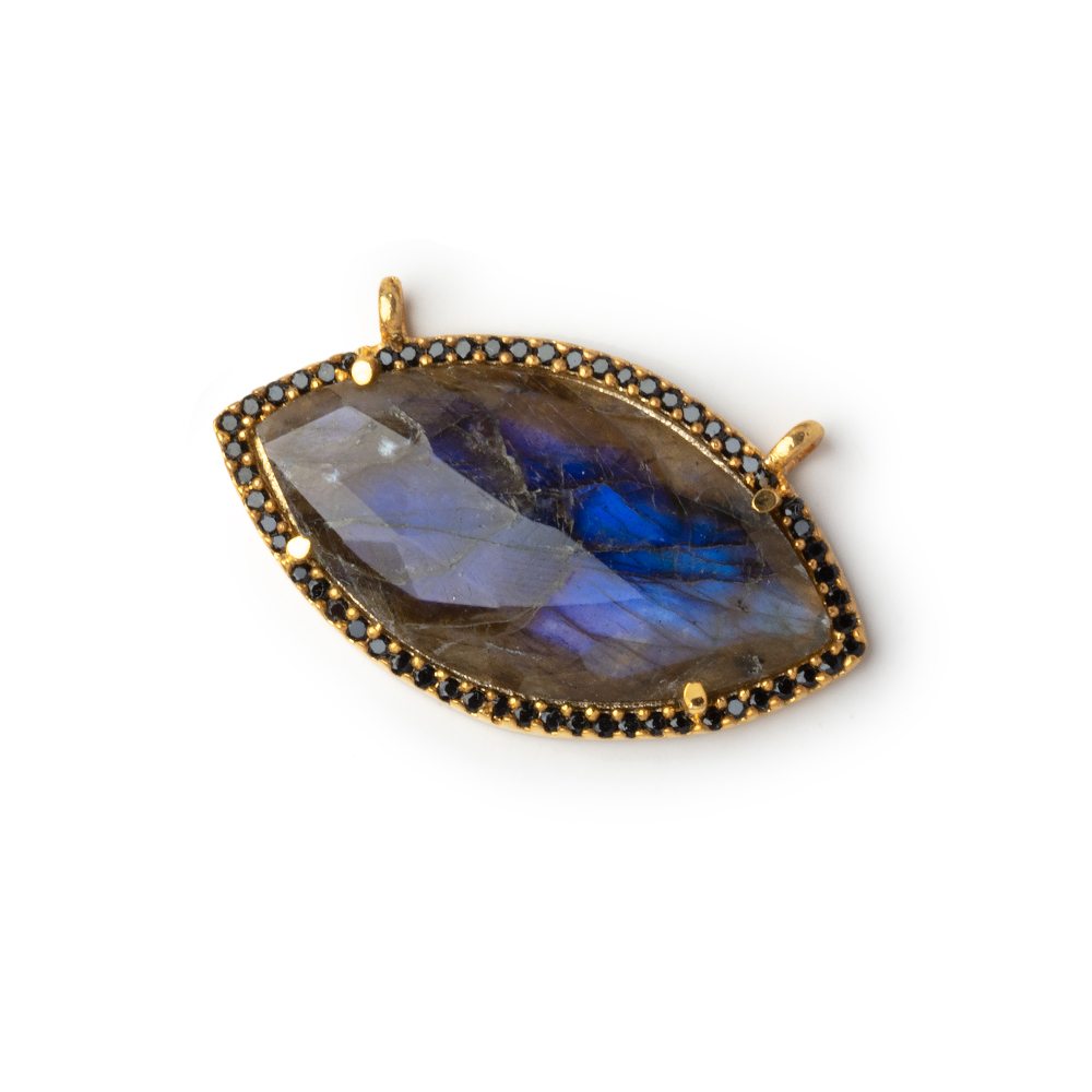 33x18mm Vermeil & Black CZ Bezel Labradorite Marquise Connector 1 Focal (ONLINE ORDER ONLY)