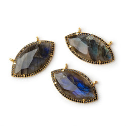 33x18mm Vermeil & Black CZ Bezel Labradorite Marquise Connector 1 Focal (ONLINE ORDER ONLY)