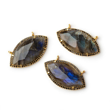 33x18mm Vermeil & Black CZ Bezel Labradorite Marquise Connector 1 Focal (ONLINE ORDER ONLY)
