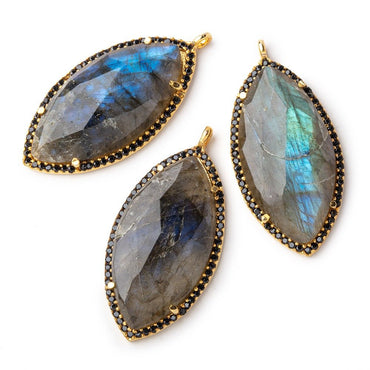 33x18mm Vermeil & Black CZ Bezel Labradorite Marquise Pendant 1 Focal Bead (ONLINE ORDER ONLY)